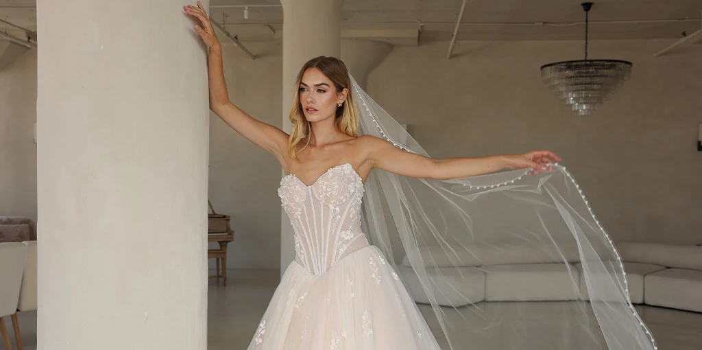 Satin A-line Dress with Veil