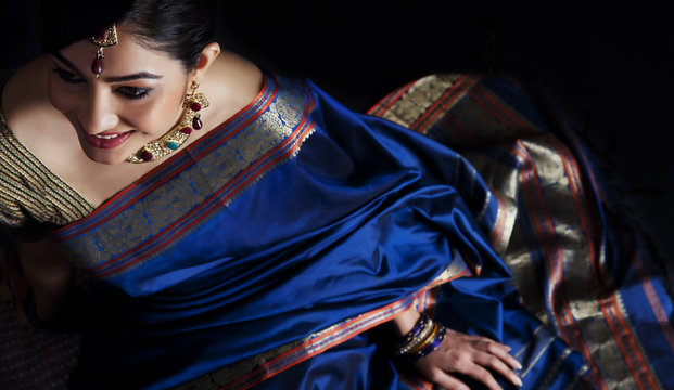 Royal Blue Velvet Saree