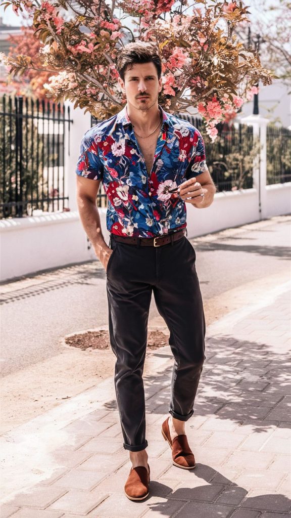 Printed Short-Sleeve Shirts with Cotton Pants