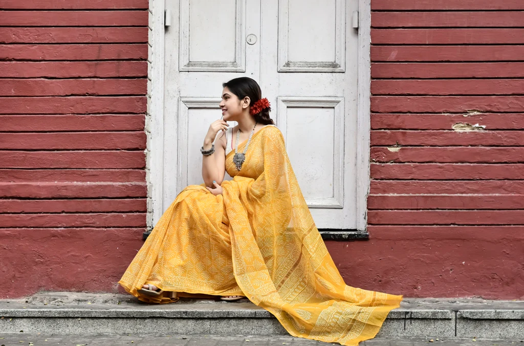 Yellow Kota Doria Saree