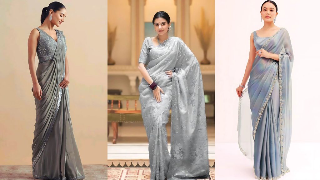 Subtle yet Stunning Charcoal Grey Saree for Night Function