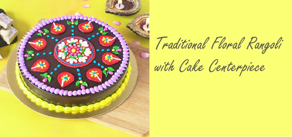 Traditional Floral Rangoli with Cake Centerpiece -IGP