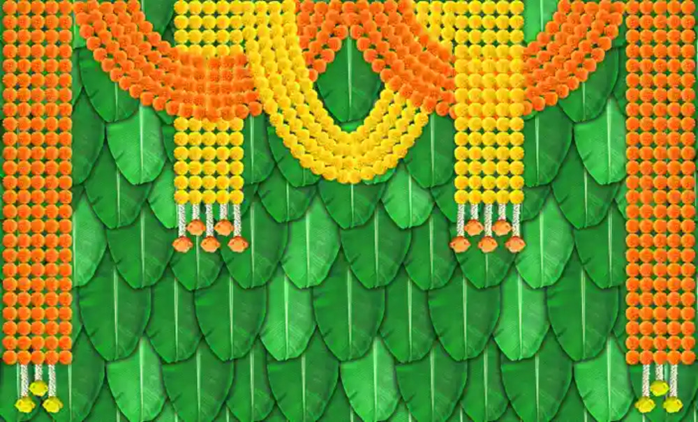Green Drapes with Marigold Torans
