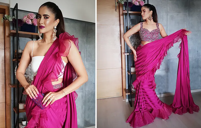 Pink Organza Saree with Ruffles