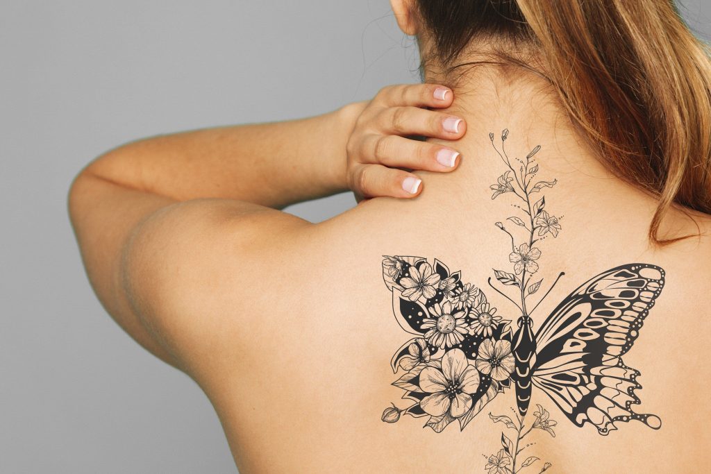 Flower And Butterfly Tattoo