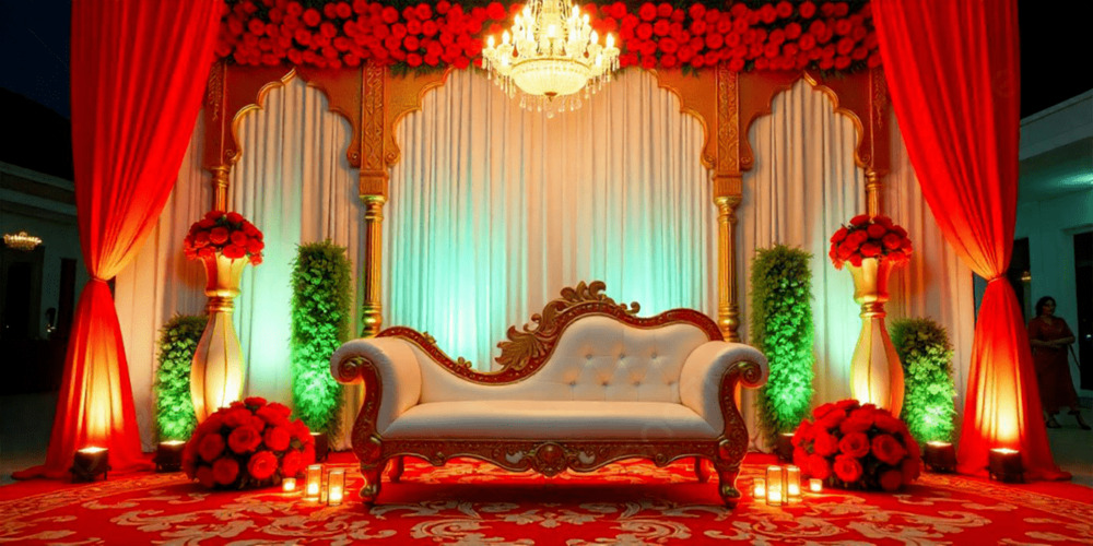 Red and Gold Drapes with Rose Petals