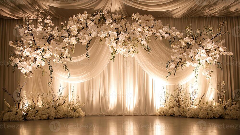 Ivory Drapes with Crystals and Orchids