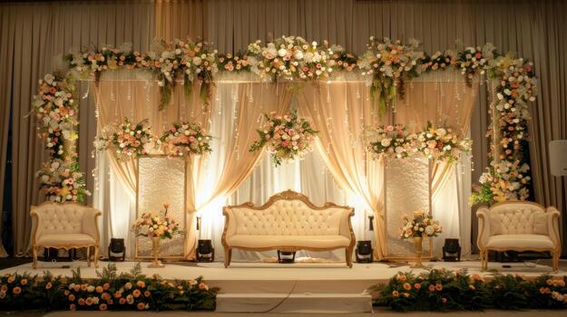 Gold-Themed Wedding Stage Decoration