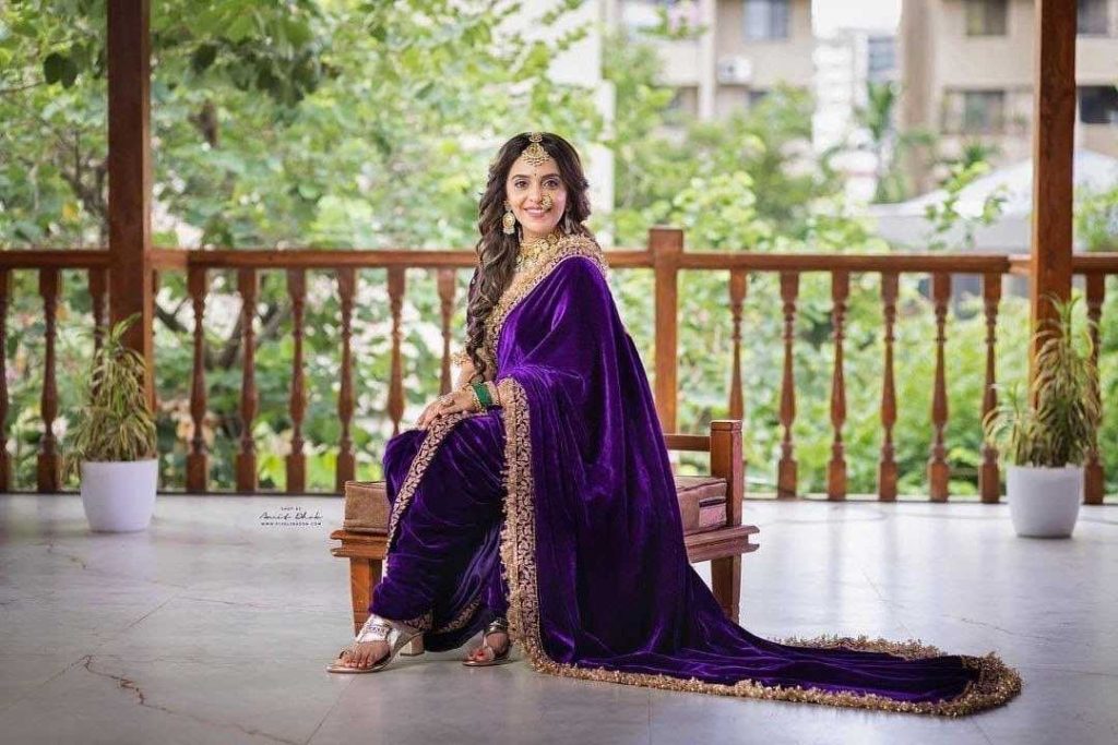Velvet Saree with Zari Borders